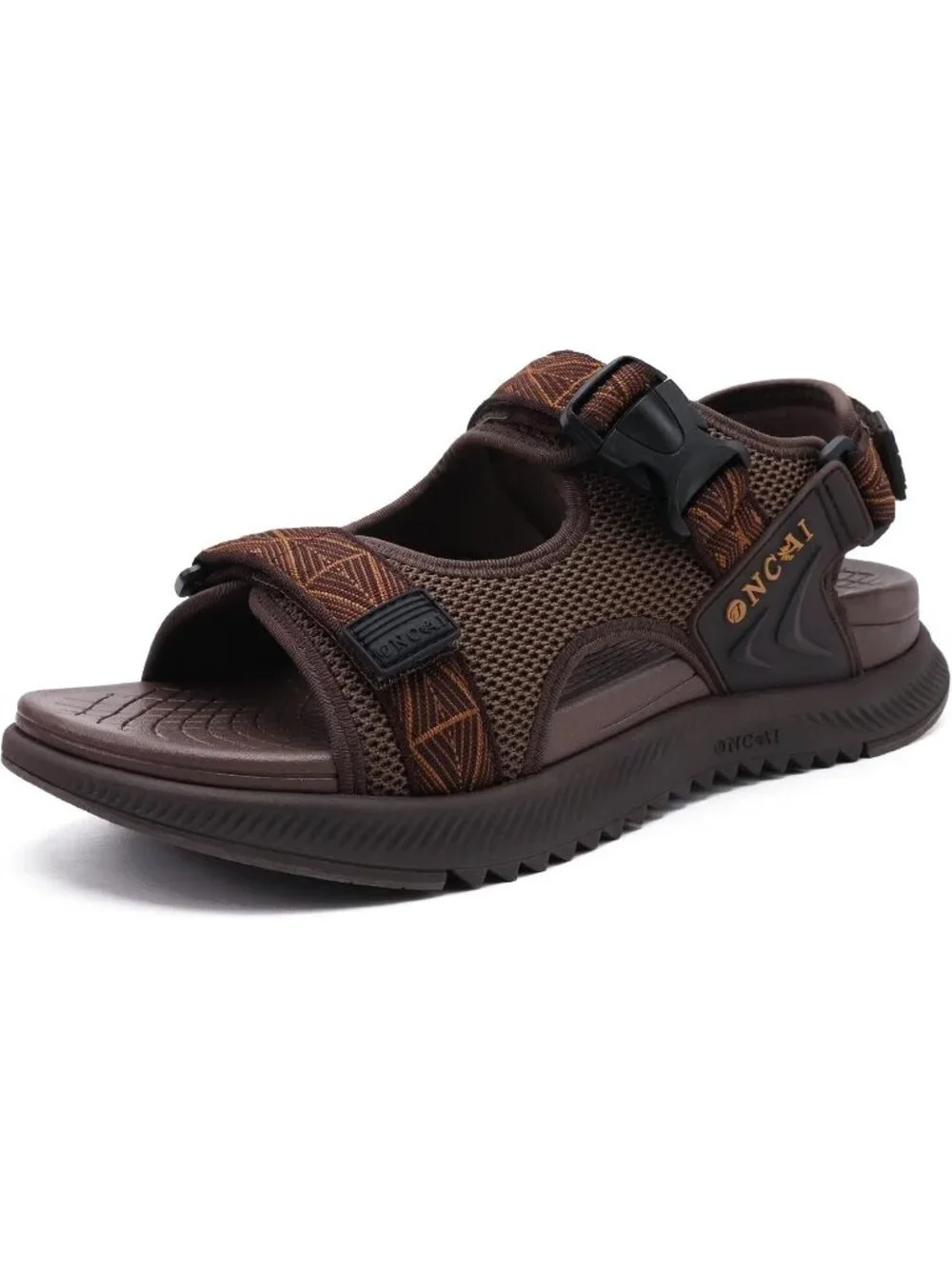 Men's Brown Arch Support Mesh Athletic Thick Rubber Soles Hiking Sandal Shoes